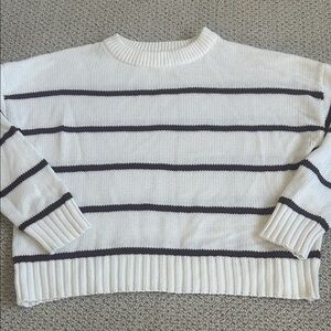 Classic Striped Crew Neck Sweater - White and Dark Brown
